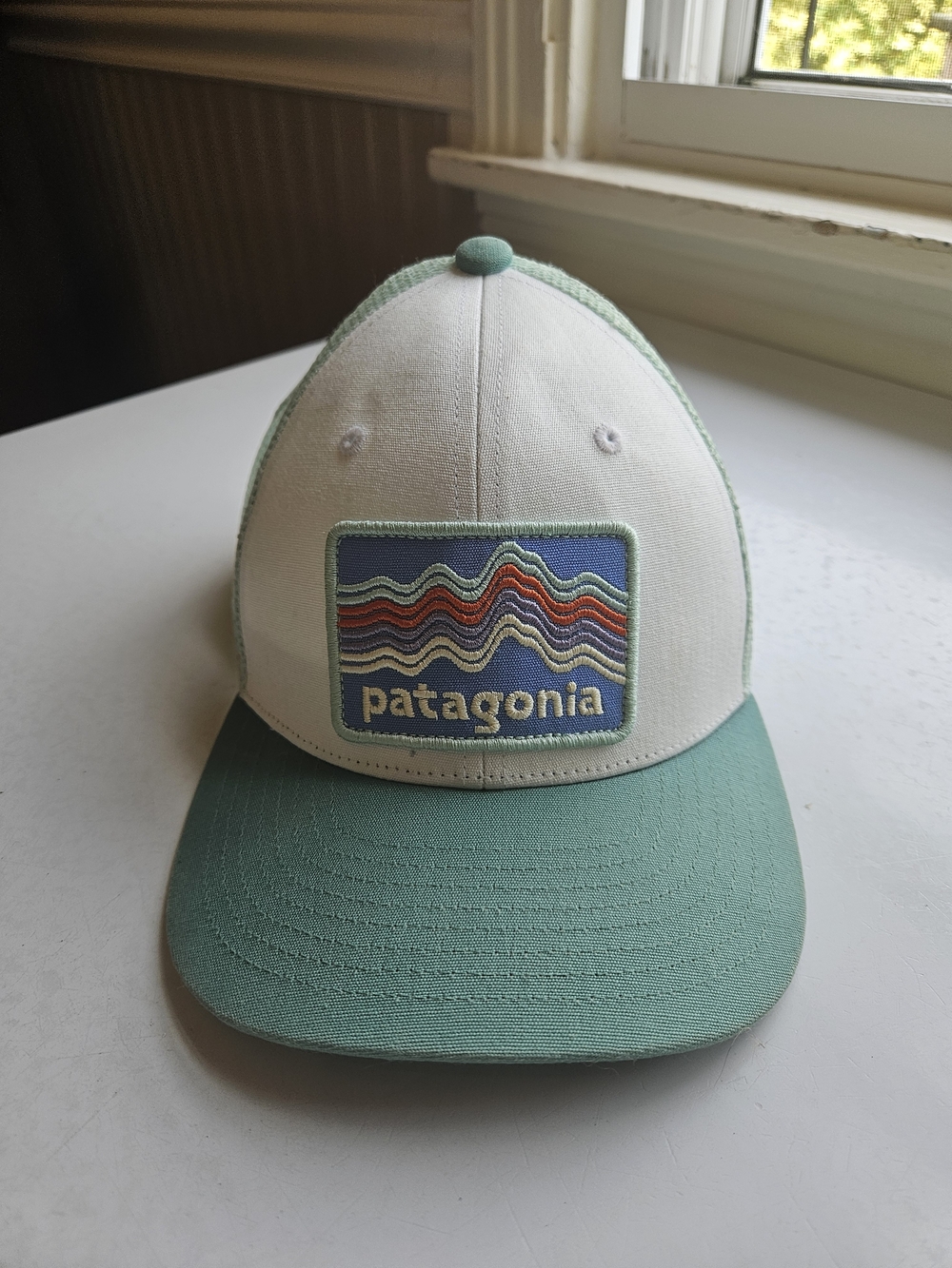 Patagonia Kids Trucker Hat in Mint Green and White